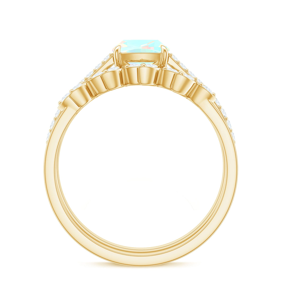 6 mm Cushion Cut Ethiopian Opal Solitaire Ring Set with Diamond Stackable Band