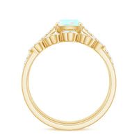 6 mm Cushion Cut Ethiopian Opal Solitaire Ring Set with Diamond Stackable Band