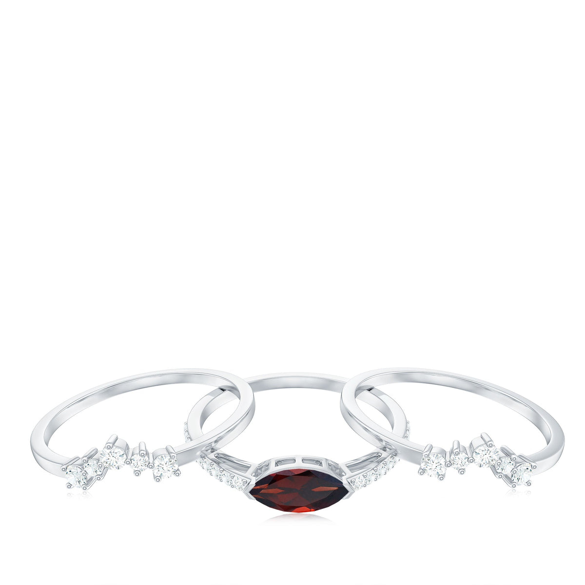 Natural Garnet Marquise Engagement Wedding Ring Set of 3 with Diamond