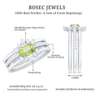 0.7 Carat East West Style Peridot 3 Piece Bridal Ring Set with Diamond