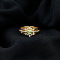 0.7 Carat East West Style Peridot 3 Piece Bridal Ring Set with Diamond