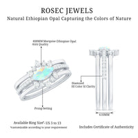 Certified Real Ethiopian Opal Diamond Wedding Bridal Ring Set of 3