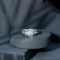 Certified Real Ethiopian Opal Diamond Wedding Bridal Ring Set of 3