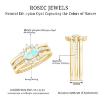 Certified Real Ethiopian Opal Diamond Wedding Bridal Ring Set of 3