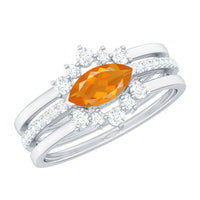 Marquise Shape Fire Opal Ring Set with Diamond