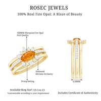 Marquise Shape Fire Opal Ring Set with Diamond