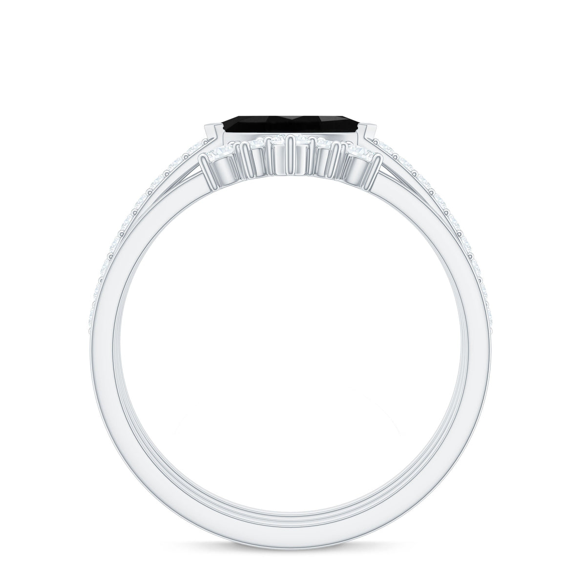 East West Set Black Onyx and Diamond Trio Wedding Ring Set
