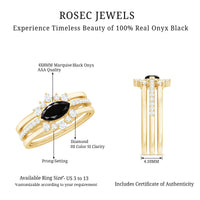 East West Set Black Onyx and Diamond Trio Wedding Ring Set