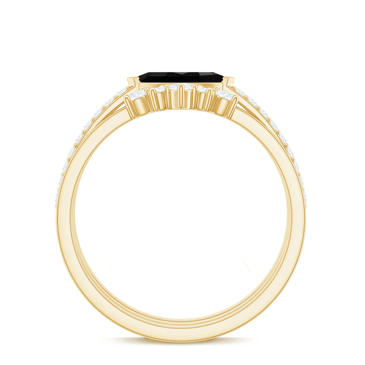 East West Set Black Onyx and Diamond Trio Wedding Ring Set
