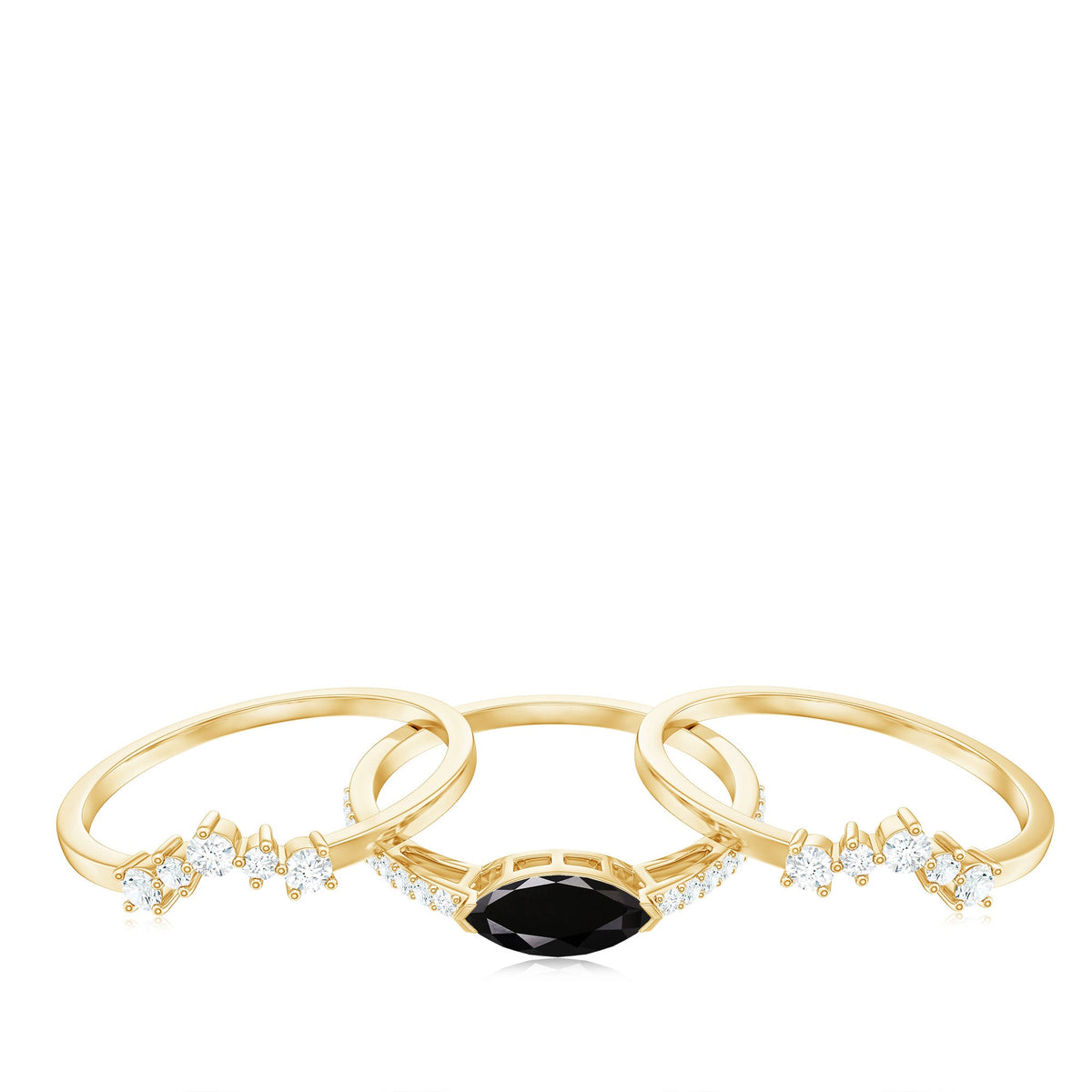 East West Set Black Onyx and Diamond Trio Wedding Ring Set