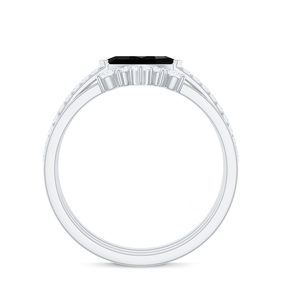 Natural Marquise Black Spinel Diamond 3 Piece Bridal Ring Set