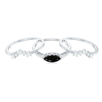Natural Marquise Black Spinel Diamond 3 Piece Bridal Ring Set
