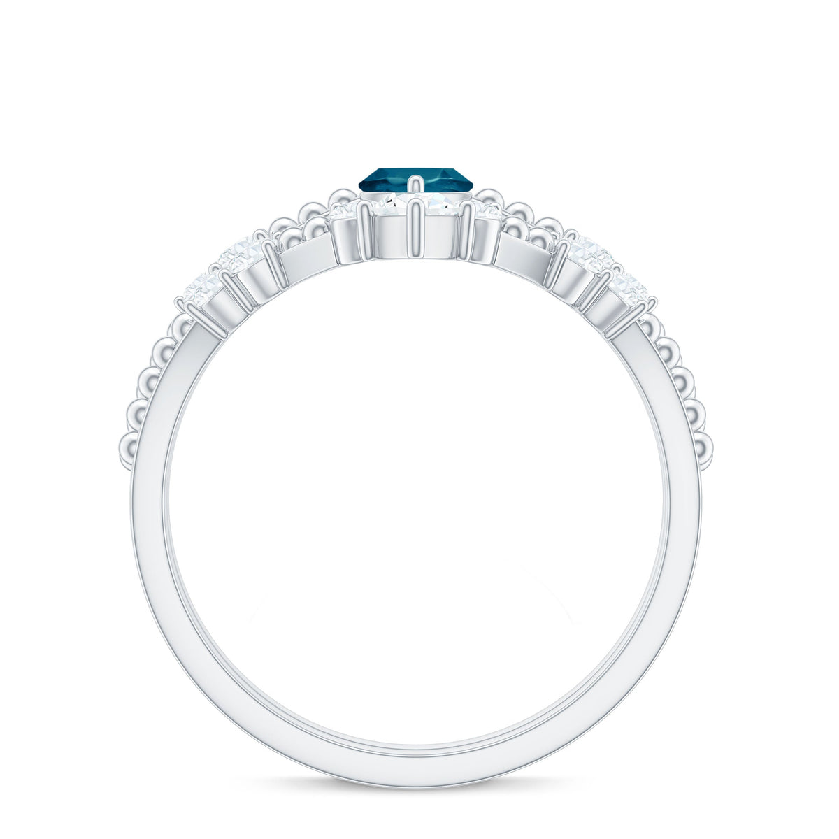 London Blue Topaz and Diamond Wedding Ring Set with Beaded Details