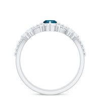 London Blue Topaz and Diamond Wedding Ring Set with Beaded Details