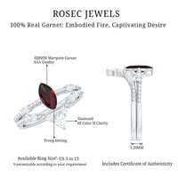 Certified Real Marquise Garnet Diamond Wedding Bridal Ring Set