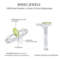 Natural Peridot Marquise Engagement Ring With Wedding Band