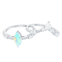 Certified Real Ethiopian Opal Marquise Engagement Wedding Ring Set of 2