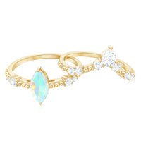 Certified Real Ethiopian Opal Marquise Engagement Wedding Ring Set of 2