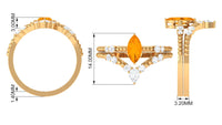 Marquise Cut Fire Opal and Diamond Wedding Ring Set