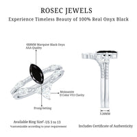 4x8mm Marquise Cut Black Onyx Solitaire Ring Set with Moissanite Band