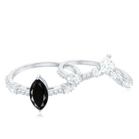 4x8mm Marquise Cut Black Onyx Solitaire Ring Set with Moissanite Band