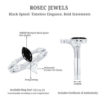 Natural Black Spinel Wedding Engagement Ring Set with Moissanite