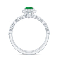 Natural Emerald Teardrop Engagement Ring and Wedding Band Set of 3