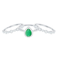 Natural Emerald Teardrop Engagement Ring and Wedding Band Set of 3