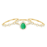 Natural Emerald Teardrop Engagement Ring and Wedding Band Set of 3