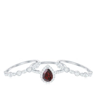 Real 5X7mm Pear Shape Garnet 3 Piece Wedding Ring Set