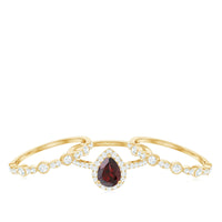 Real 5X7mm Pear Shape Garnet 3 Piece Wedding Ring Set