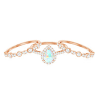 Genuine Vintage Style Opalescent Teardrop Engagement Wedding Ring Set of 3