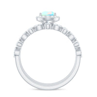 Genuine Vintage Style Opalescent Teardrop Engagement Wedding Ring Set of 3