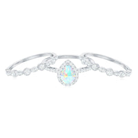 Genuine Vintage Style Opalescent Teardrop Engagement Wedding Ring Set of 3