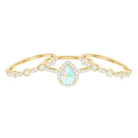 Genuine Vintage Style Opalescent Teardrop Engagement Wedding Ring Set of 3