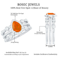 Pear Cut Fire Opal Bridal Trio Ring Set with Moissanite Band