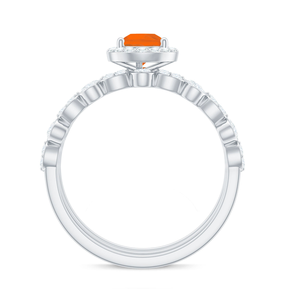 Pear Cut Fire Opal Bridal Trio Ring Set with Moissanite Band
