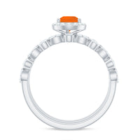 Pear Cut Fire Opal Bridal Trio Ring Set with Moissanite Band