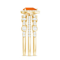 Pear Cut Fire Opal Bridal Trio Ring Set with Moissanite Band