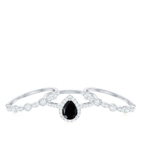 6x8mm Pear Cut Black Onyx Statement Ring Set with Moissanite Bands