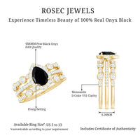 6x8mm Pear Cut Black Onyx Statement Ring Set with Moissanite Bands