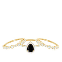 6x8mm Pear Cut Black Onyx Statement Ring Set with Moissanite Bands