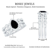 Natural Pear Shape Black Spinel Moissanite Bridal Ring Set of 3
