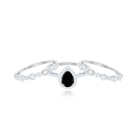 Natural Pear Shape Black Spinel Moissanite Bridal Ring Set of 3