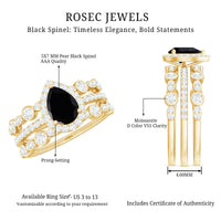 Natural Pear Shape Black Spinel Moissanite Bridal Ring Set of 3