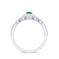Vintage Looking Emerald Diamond Designer Engagement Wedding Ring Set