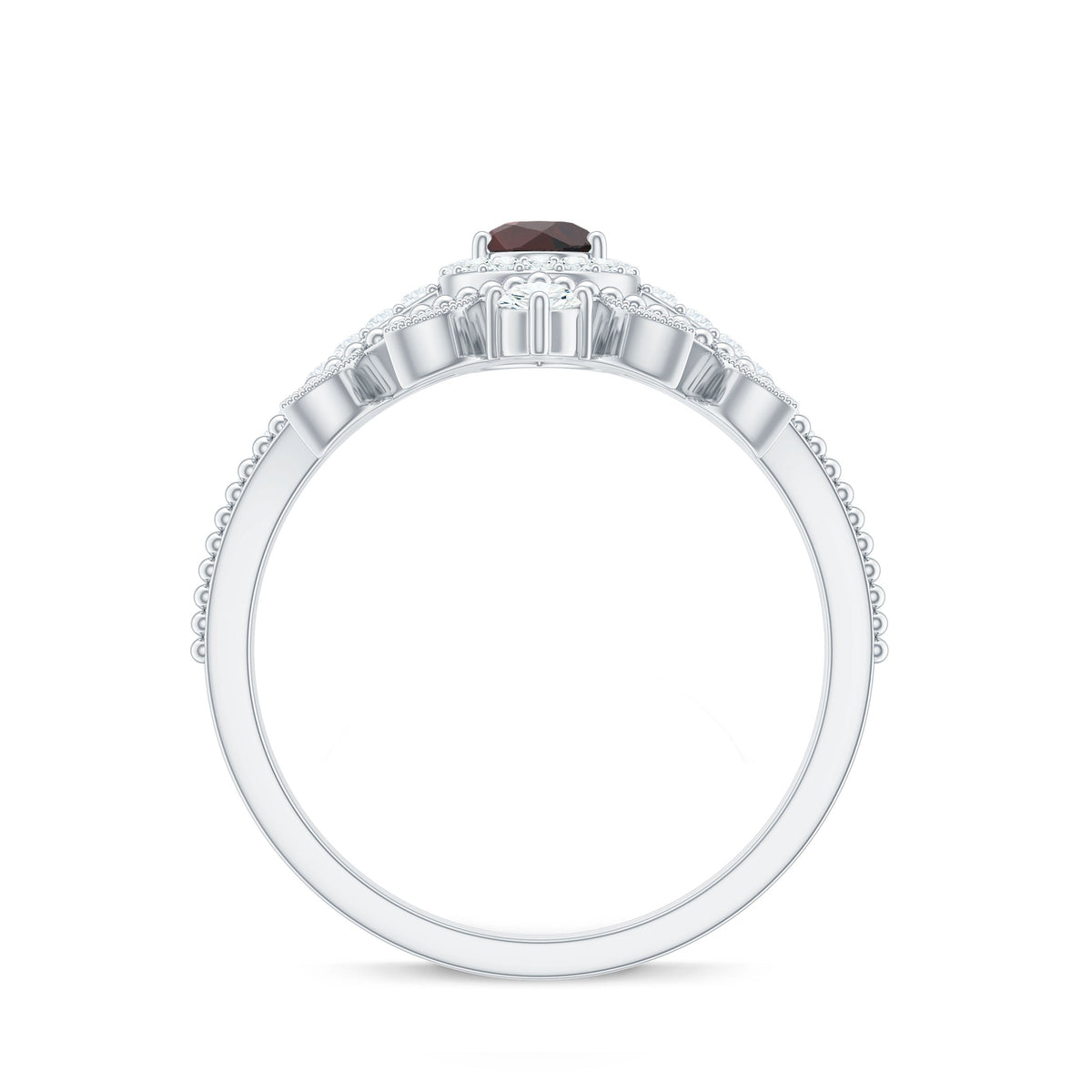 Natural Garnet Diamond Vintage Wedding Bridal Ring Set