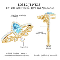 Vintage Looking Aquamarine and Diamond Teardrop Wedding Ring Set for Women