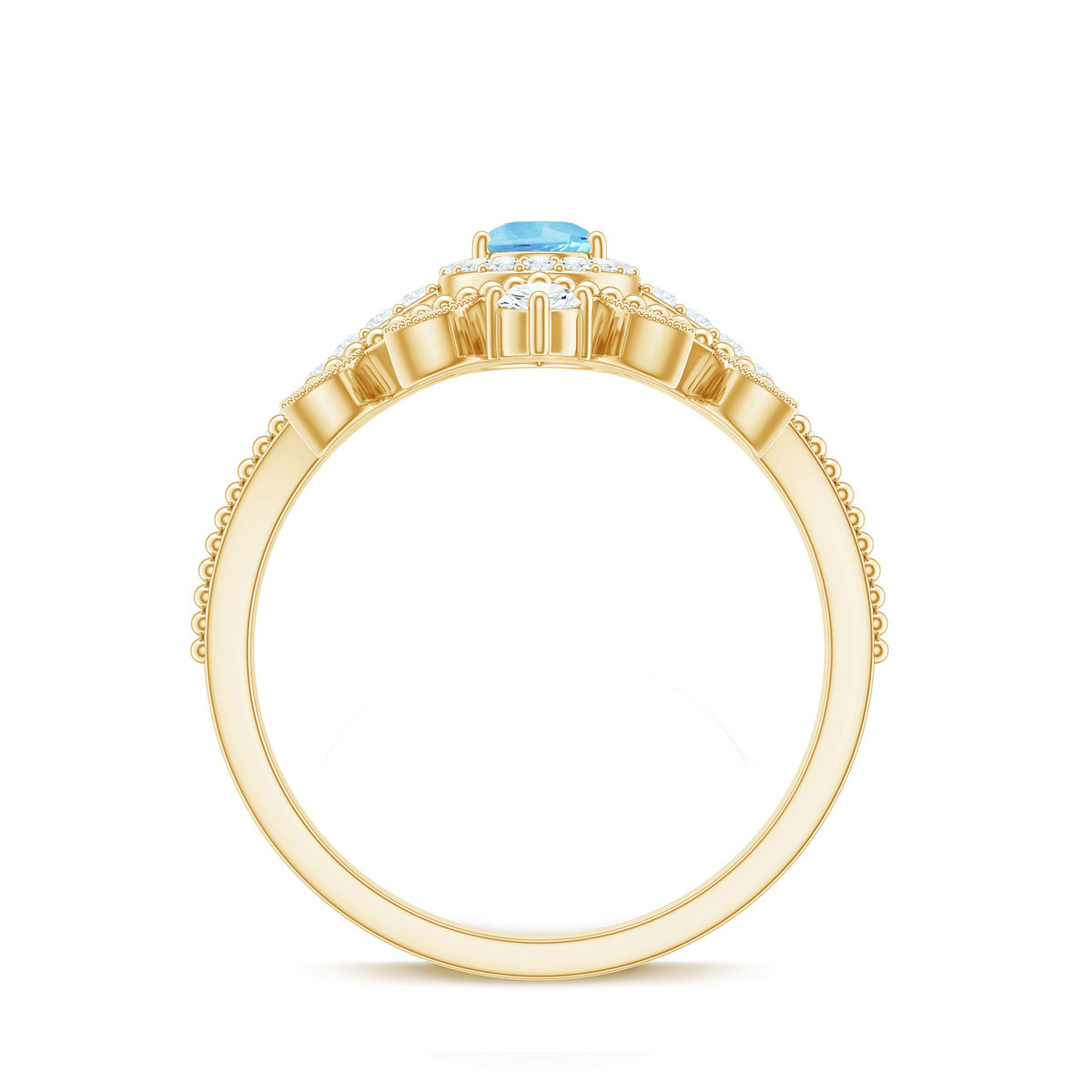 Vintage Looking Aquamarine and Diamond Teardrop Wedding Ring Set for Women