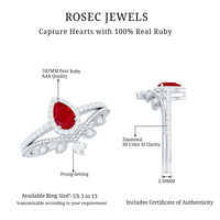 Vintage Looking Pear Shape Ruby Diamond Engagement Ring with Enhancer